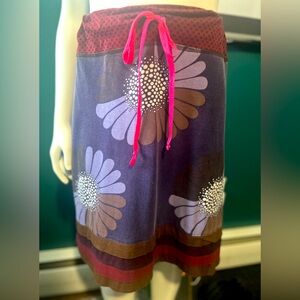 Mexicali Blues 100% cotton boho skirt. Cinch waist with gross grain ribbon.
